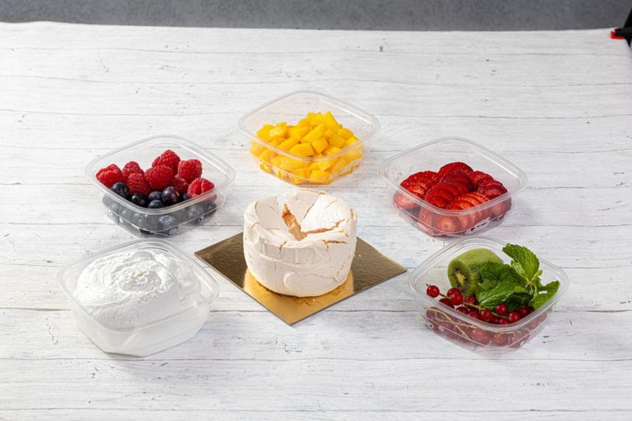 Toppings in bowls for a pavlova station